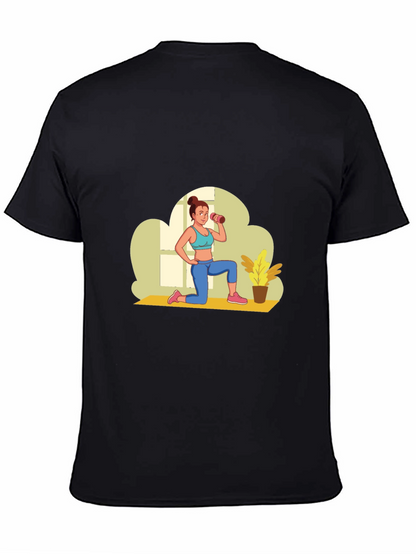 Black Graphic T-Shirt - Fitness Woman Design
