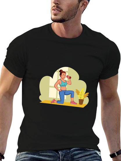 Black Graphic T-Shirt - Fitness Woman Design