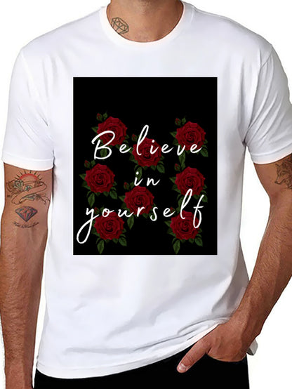 Believe in Yourself Rose Graphic Black T-Shirt