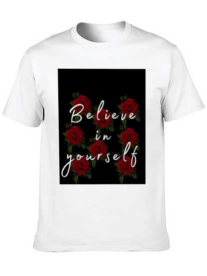 Believe in Yourself Rose Graphic Black T-Shirt