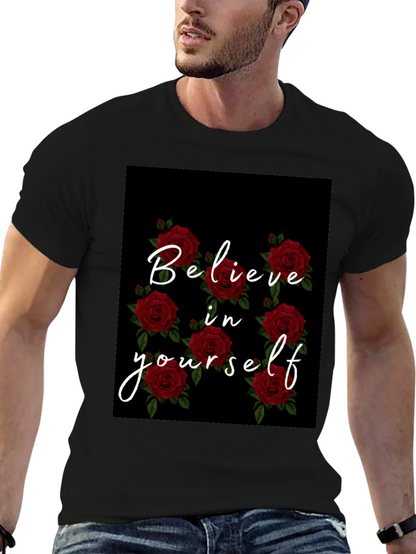 Believe in Yourself Rose Graphic Black T-Shirt
