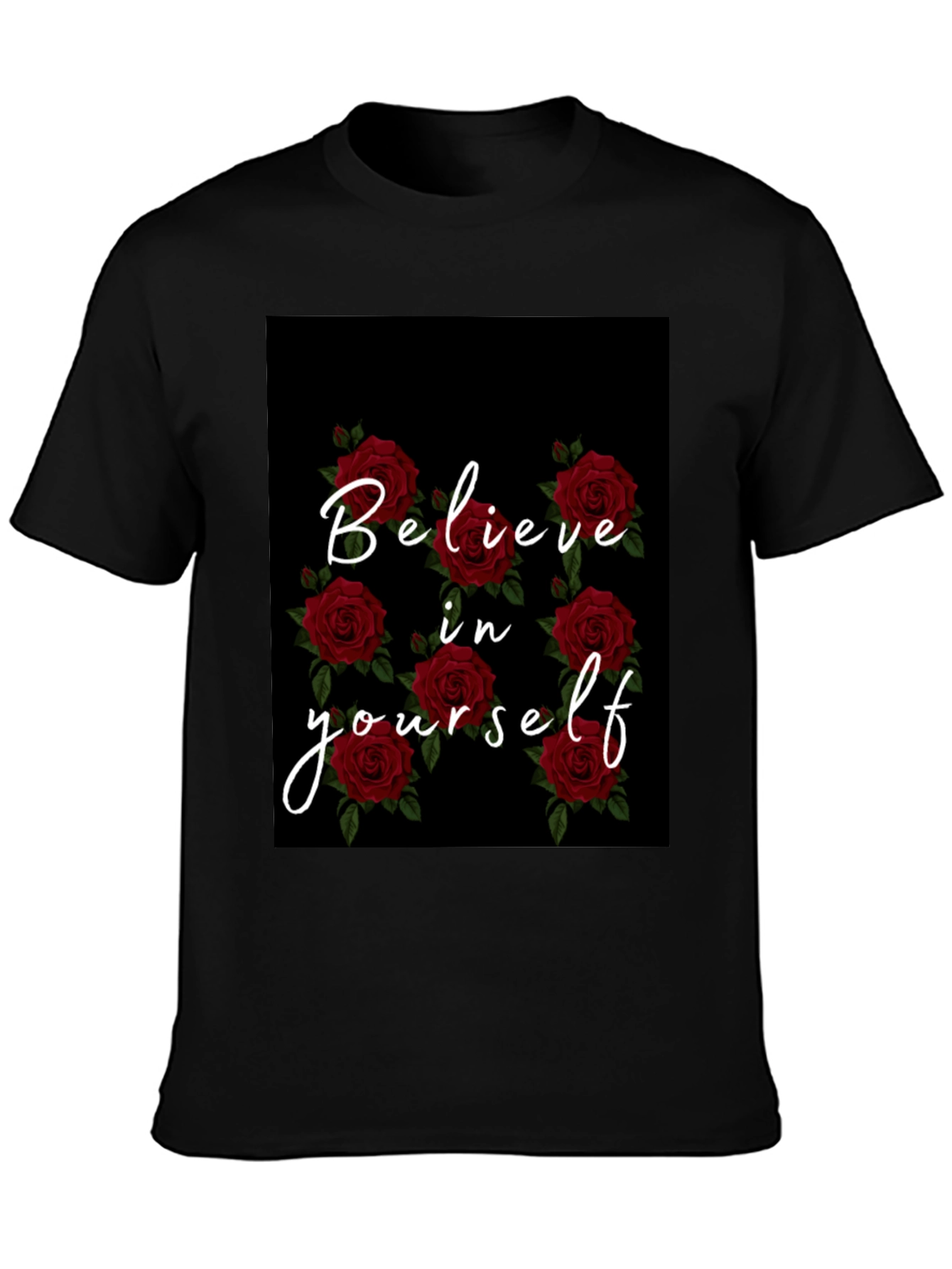 Believe in Yourself Rose Graphic Black T-Shirt