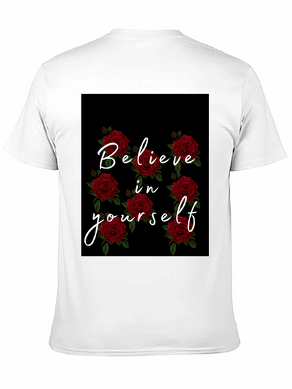 Believe in Yourself Rose Graphic Black T-Shirt