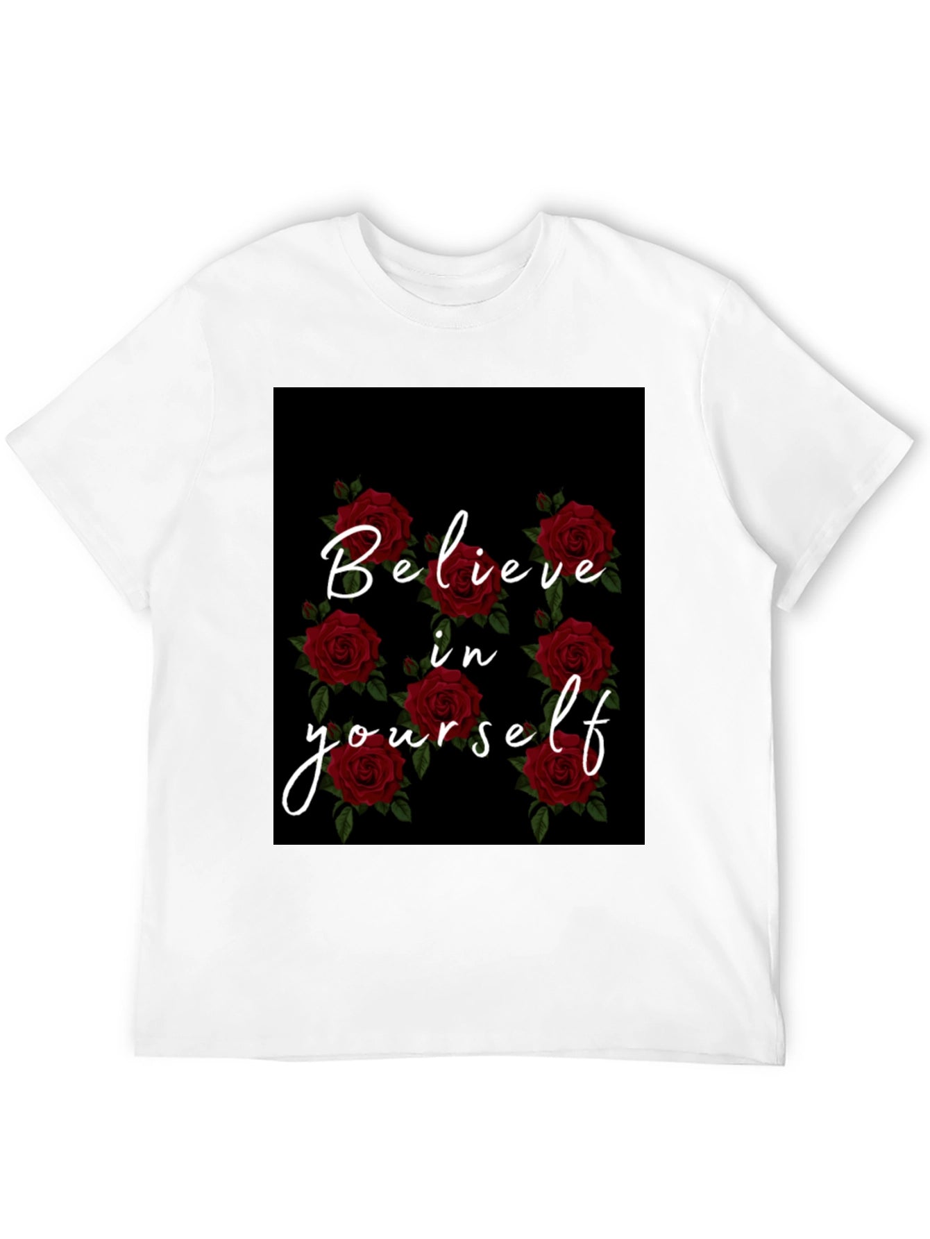 Believe in Yourself Rose Graphic Black T-Shirt