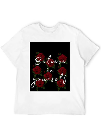 Believe in Yourself Rose Graphic Black T-Shirt