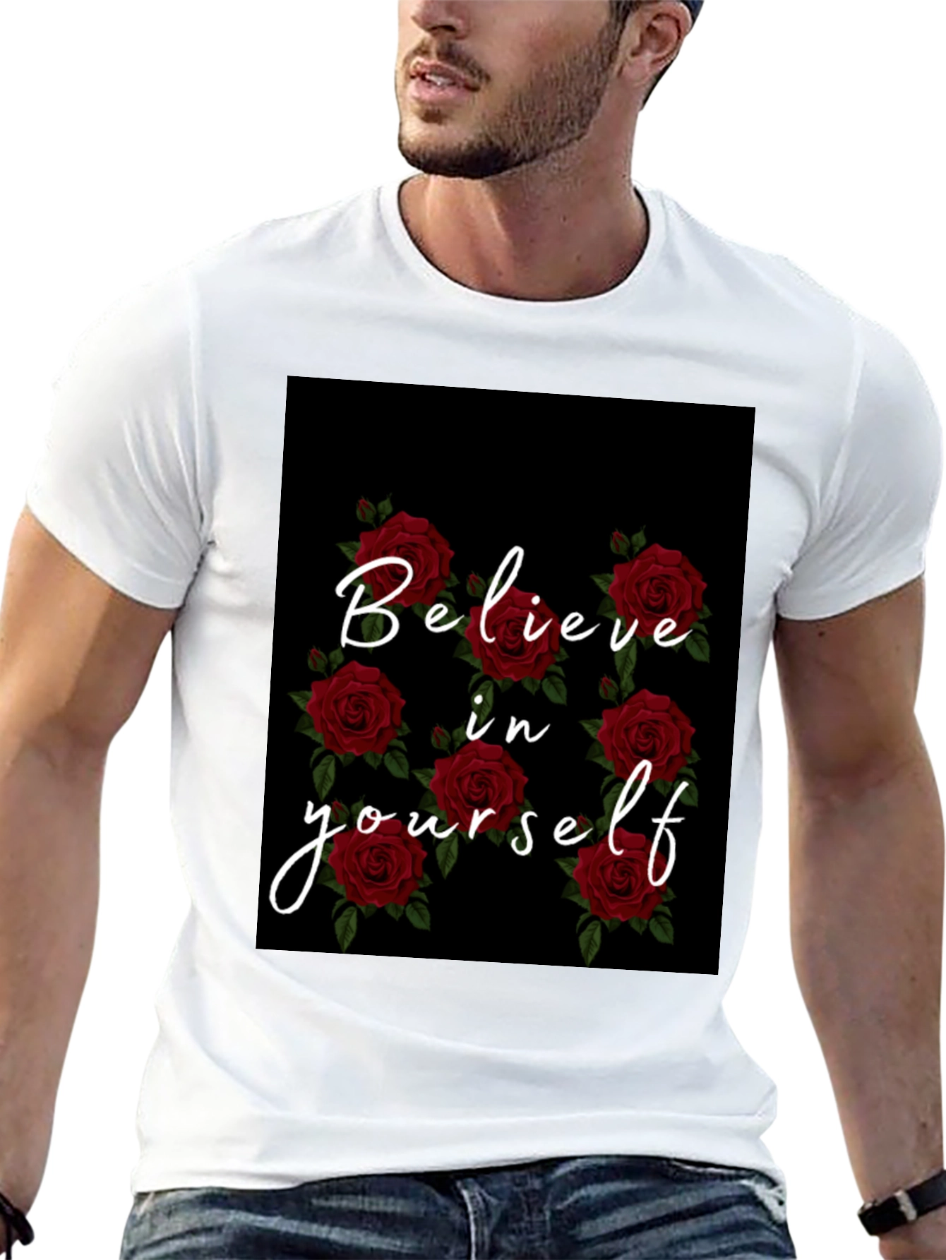 Believe in Yourself Rose Graphic Black T-Shirt