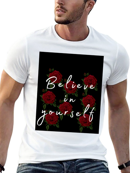 Believe in Yourself Rose Graphic Black T-Shirt