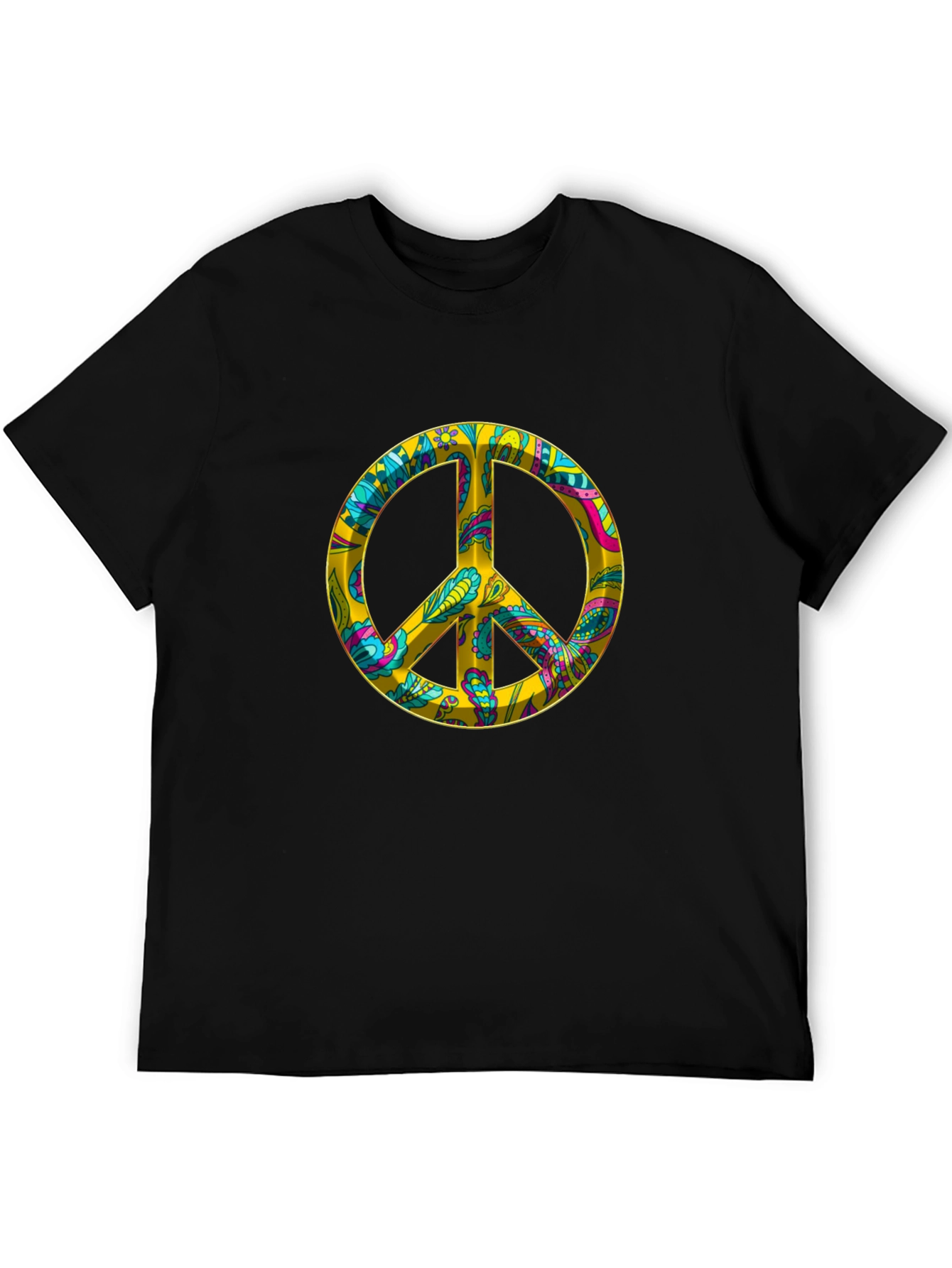 Peace Sign Graphic Tee - Black Cotton Blend T-Shirt