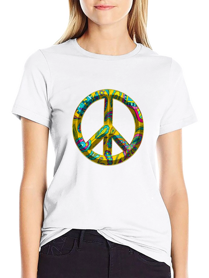 Peace Sign Graphic Tee - Black Cotton Blend T-Shirt