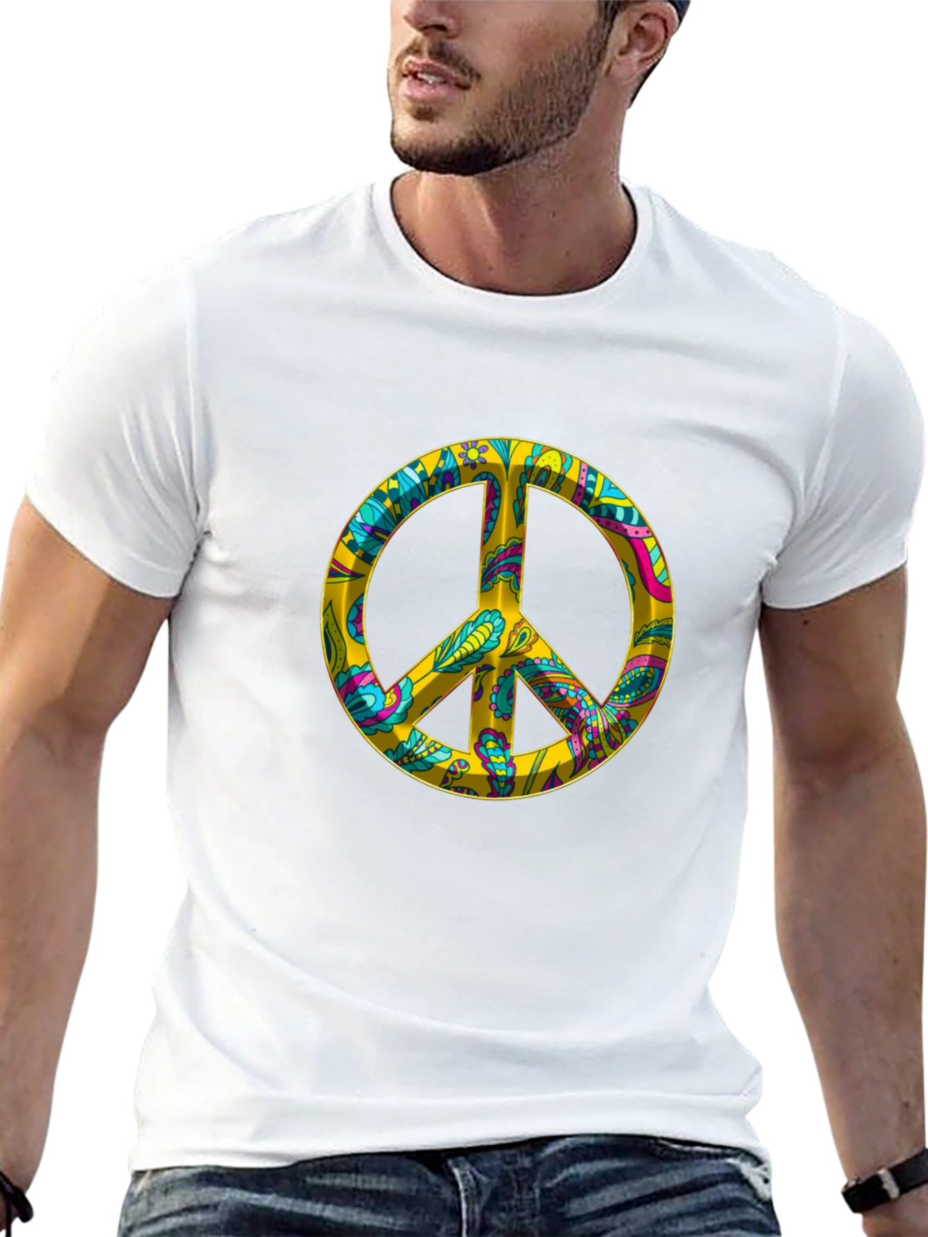 Peace Sign Graphic Tee - Black Cotton Blend T-Shirt