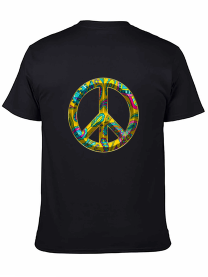 Peace Sign Graphic Tee - Black Cotton Blend T-Shirt
