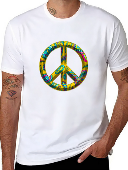 Peace Sign Graphic Tee - Black Cotton Blend T-Shirt