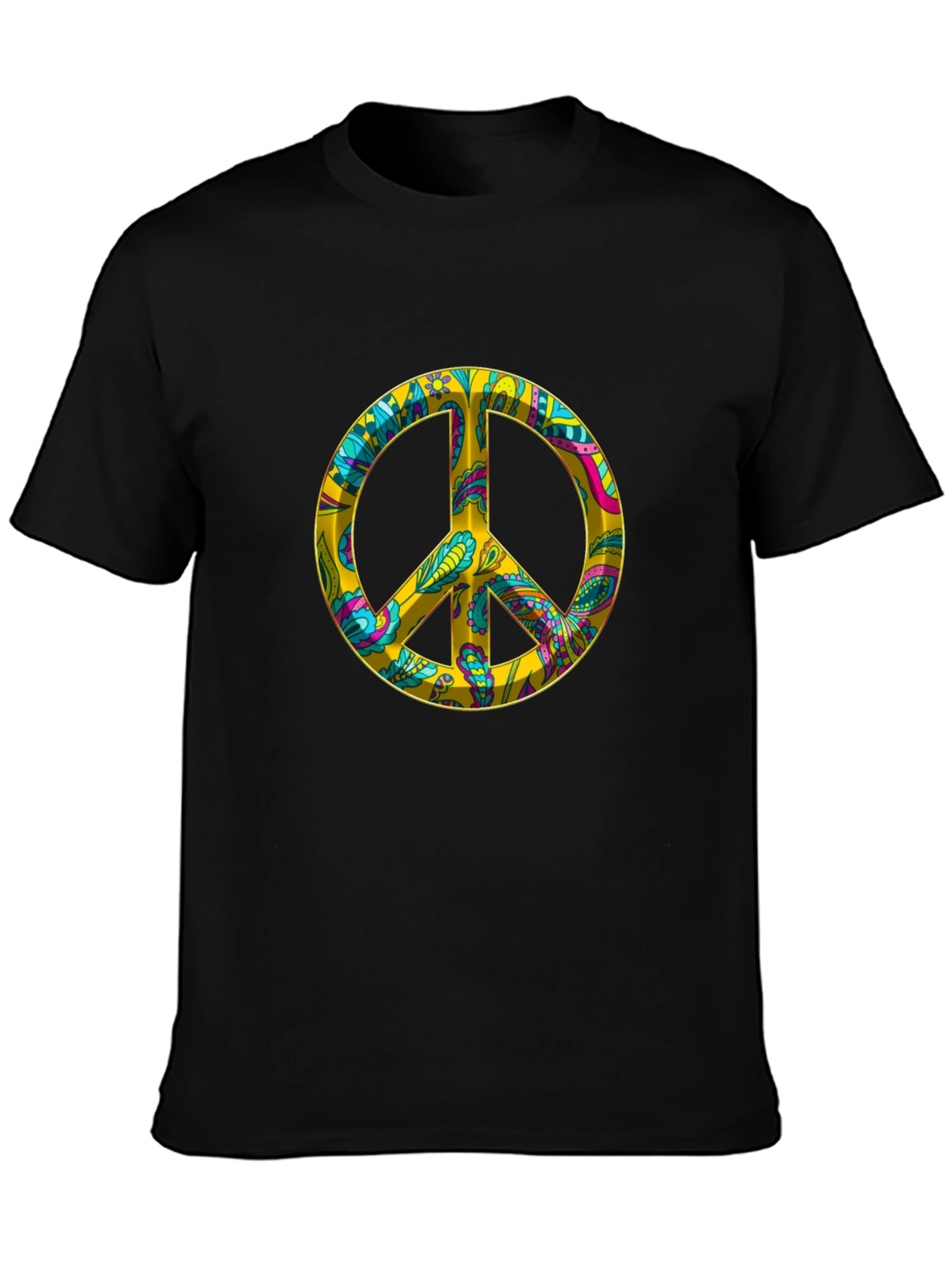 Peace Sign Graphic Tee - Black Cotton Blend T-Shirt