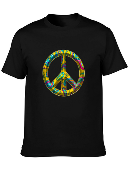 Peace Sign Graphic Tee - Black Cotton Blend T-Shirt