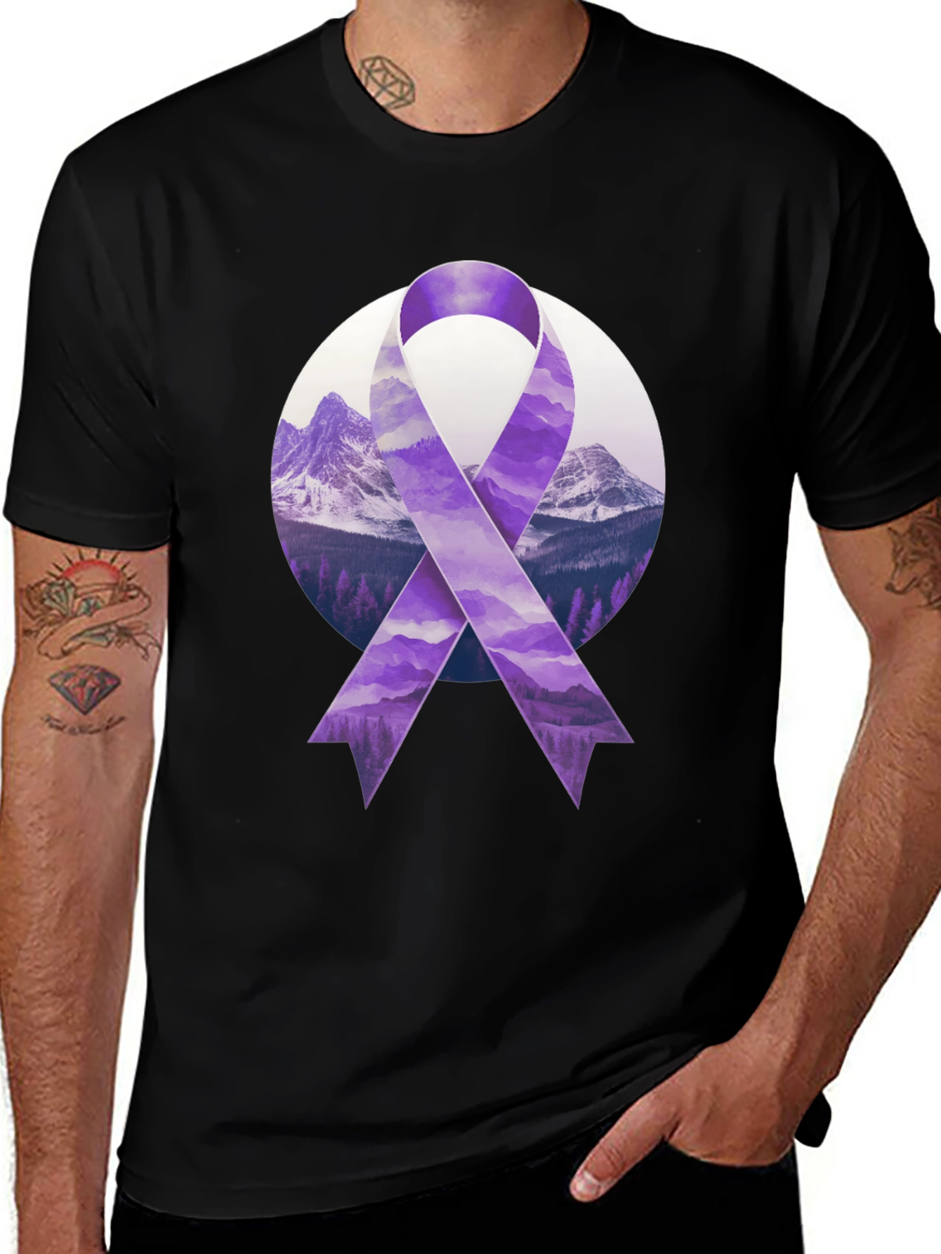Purple Ribbon Mountain Graphic Tee