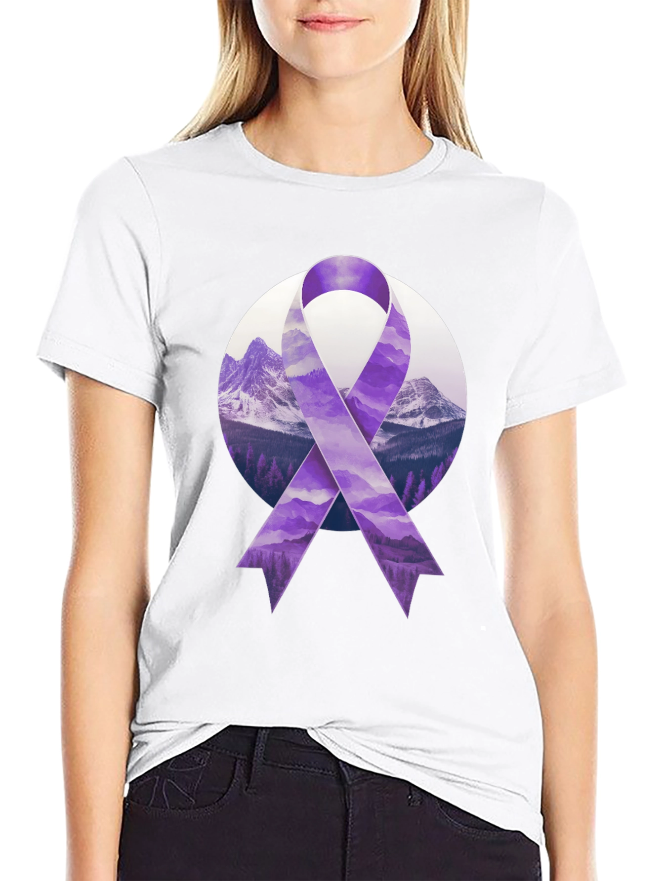 Purple Ribbon Mountain Graphic Tee
