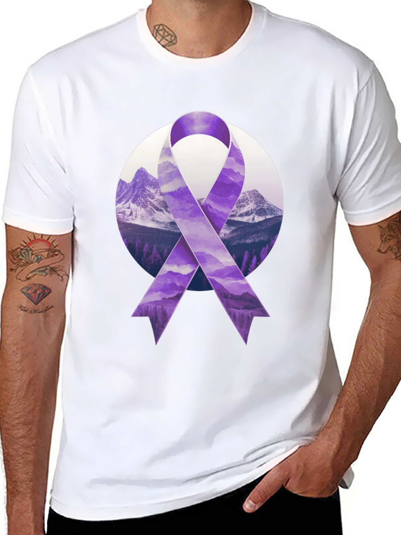 Purple Ribbon Mountain Graphic Tee