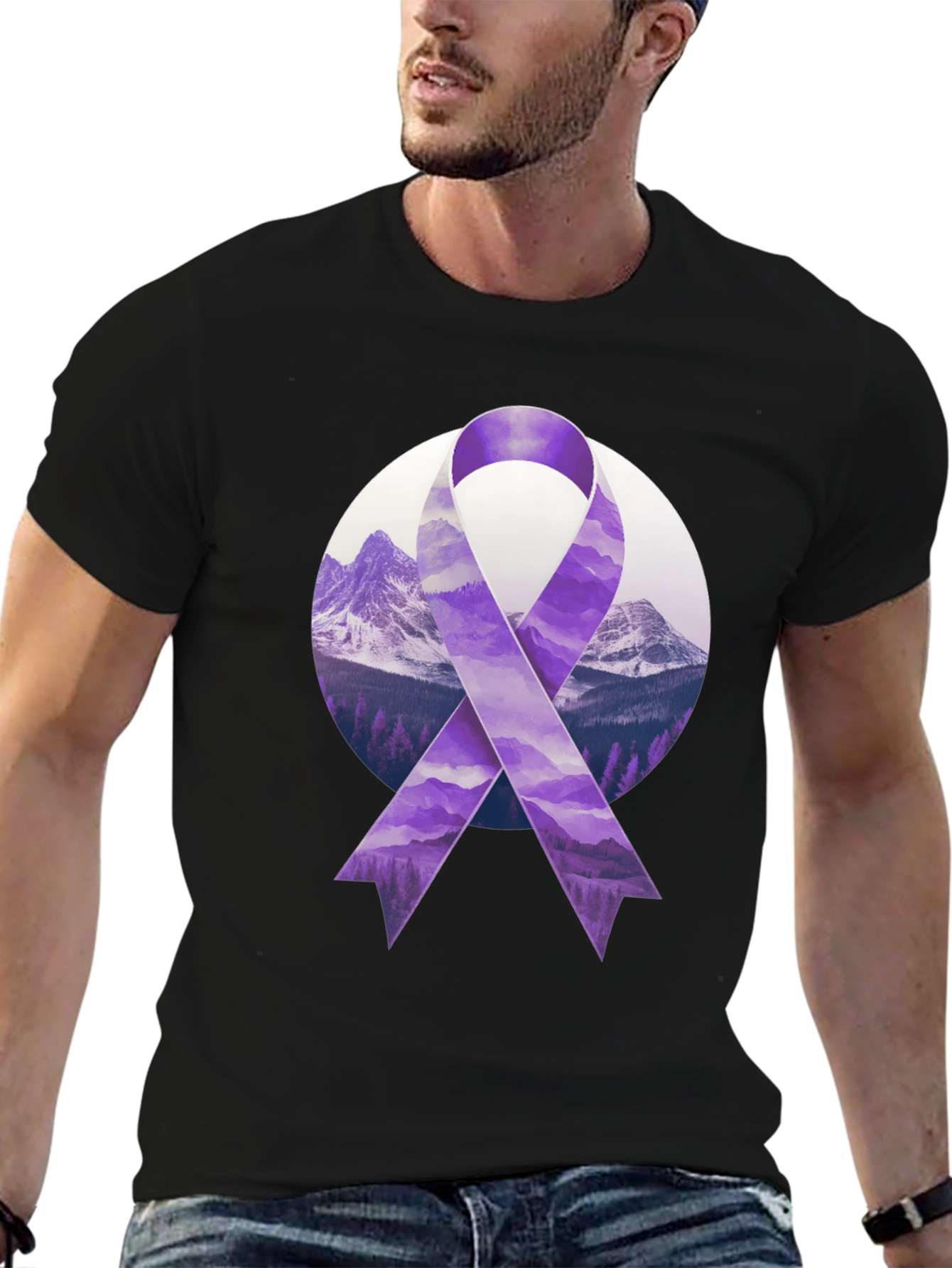 Purple Ribbon Mountain Graphic Tee