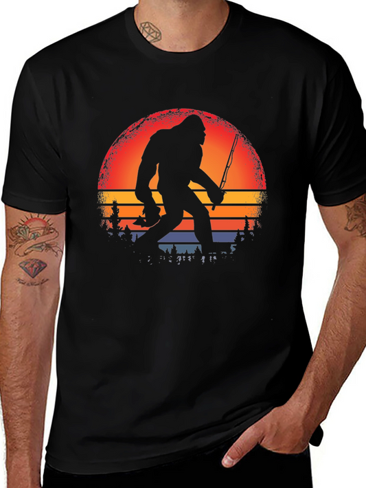 Bigfoot Fishing Sunset Graphic Tee