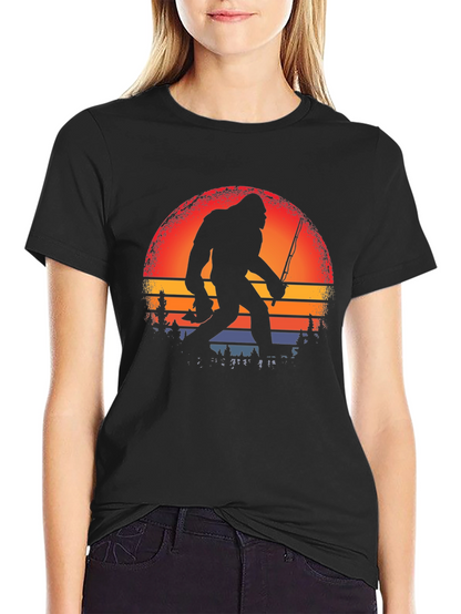 Bigfoot Fishing Sunset Graphic Tee