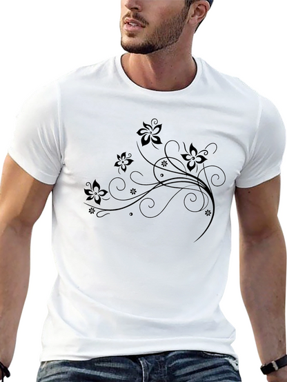 Floral Swirl Tee - Elegant Black T-Shirt