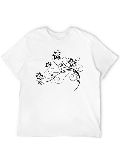 Floral Swirl Tee - Elegant Black T-Shirt