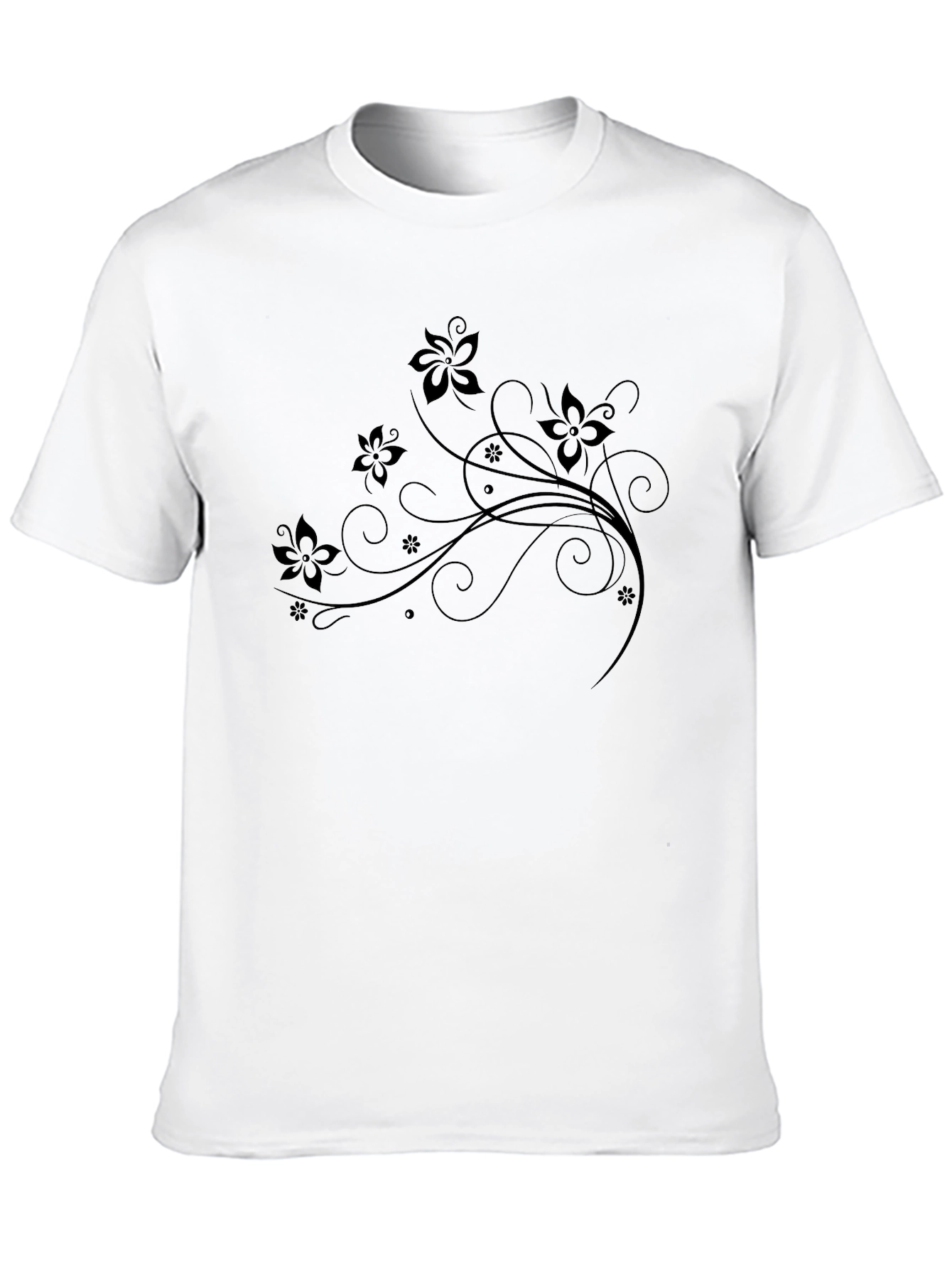 Floral Swirl Tee - Elegant Black T-Shirt