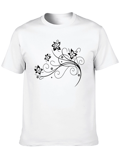 Floral Swirl Tee - Elegant Black T-Shirt