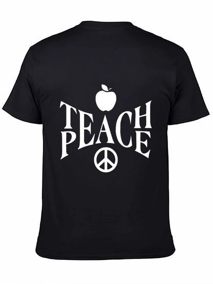 Teach Peace T-Shirt Apple & Peace Sign Graphic Black