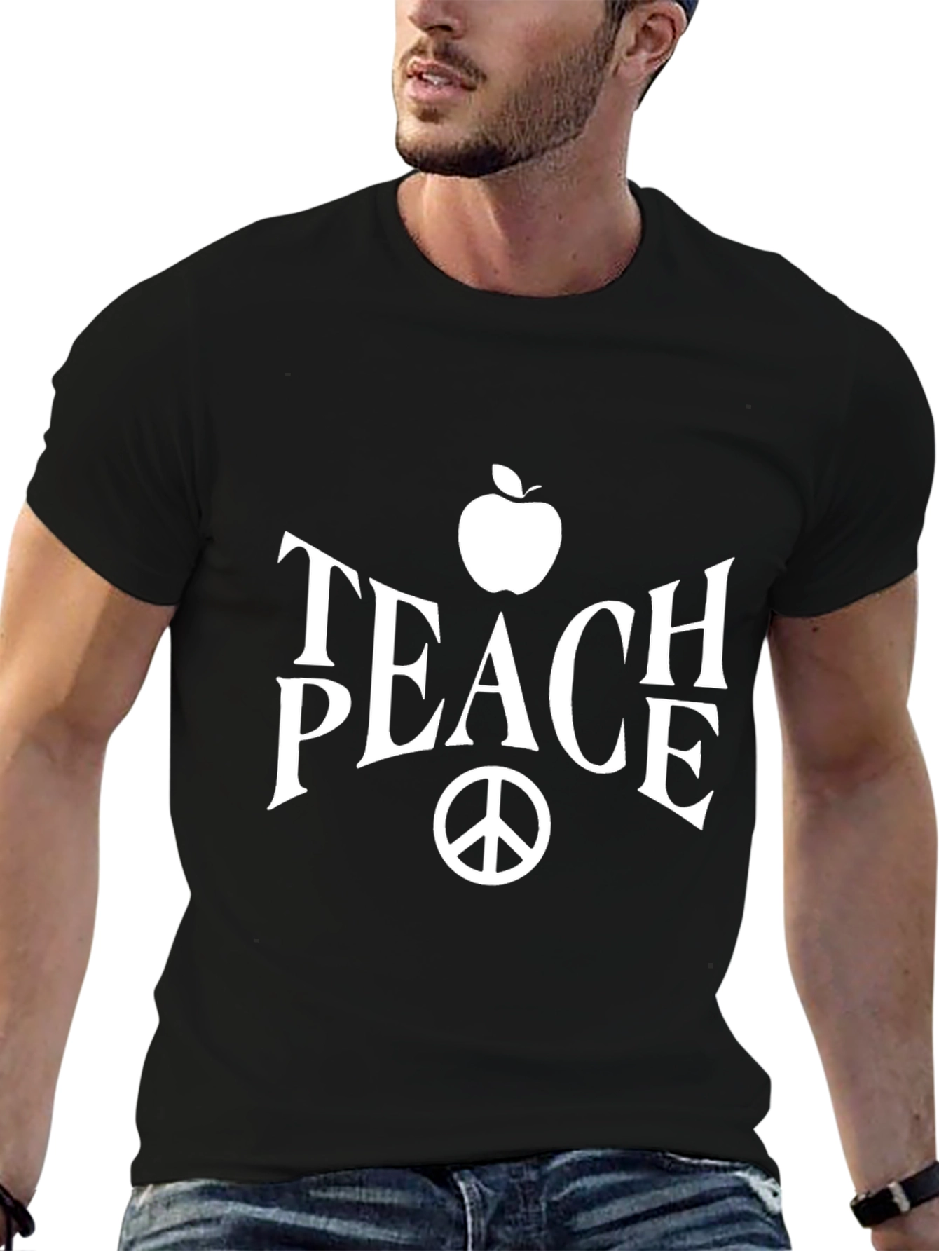 Teach Peace T-Shirt Apple & Peace Sign Graphic Black