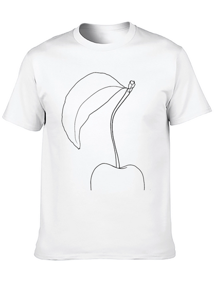 Minimalist Cherry Line Art Black T-Shirt