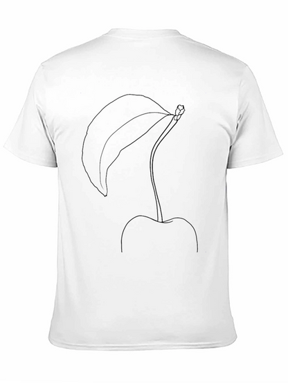 Minimalist Cherry Line Art Black T-Shirt
