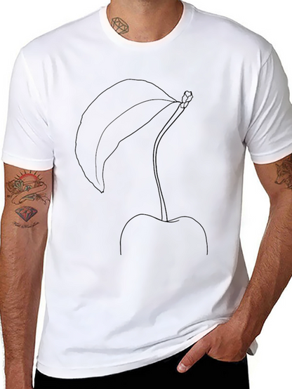 Minimalist Cherry Line Art Black T-Shirt