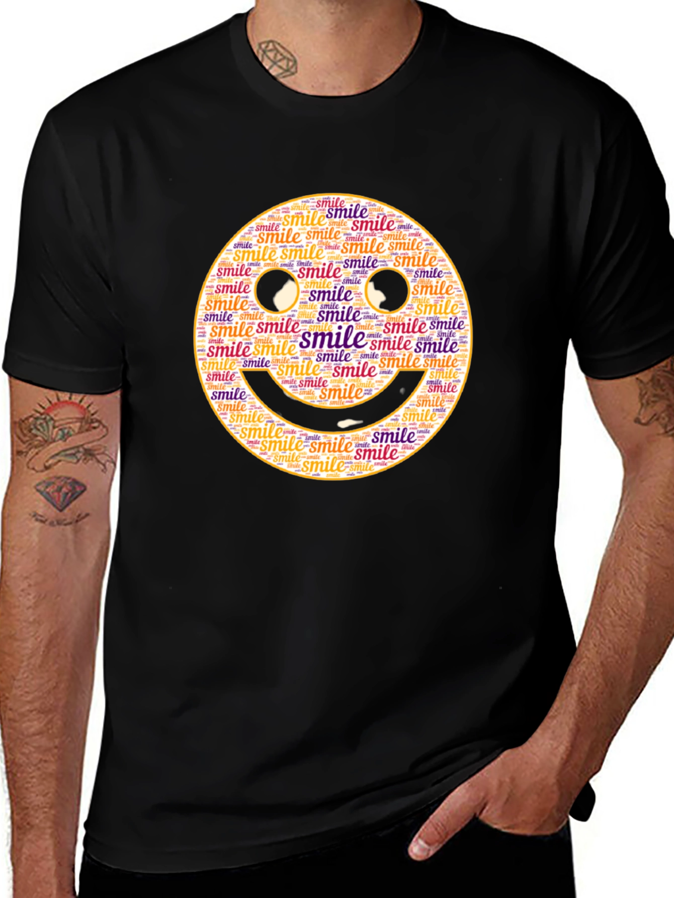 Smiley Face Word Art Black T-Shirt