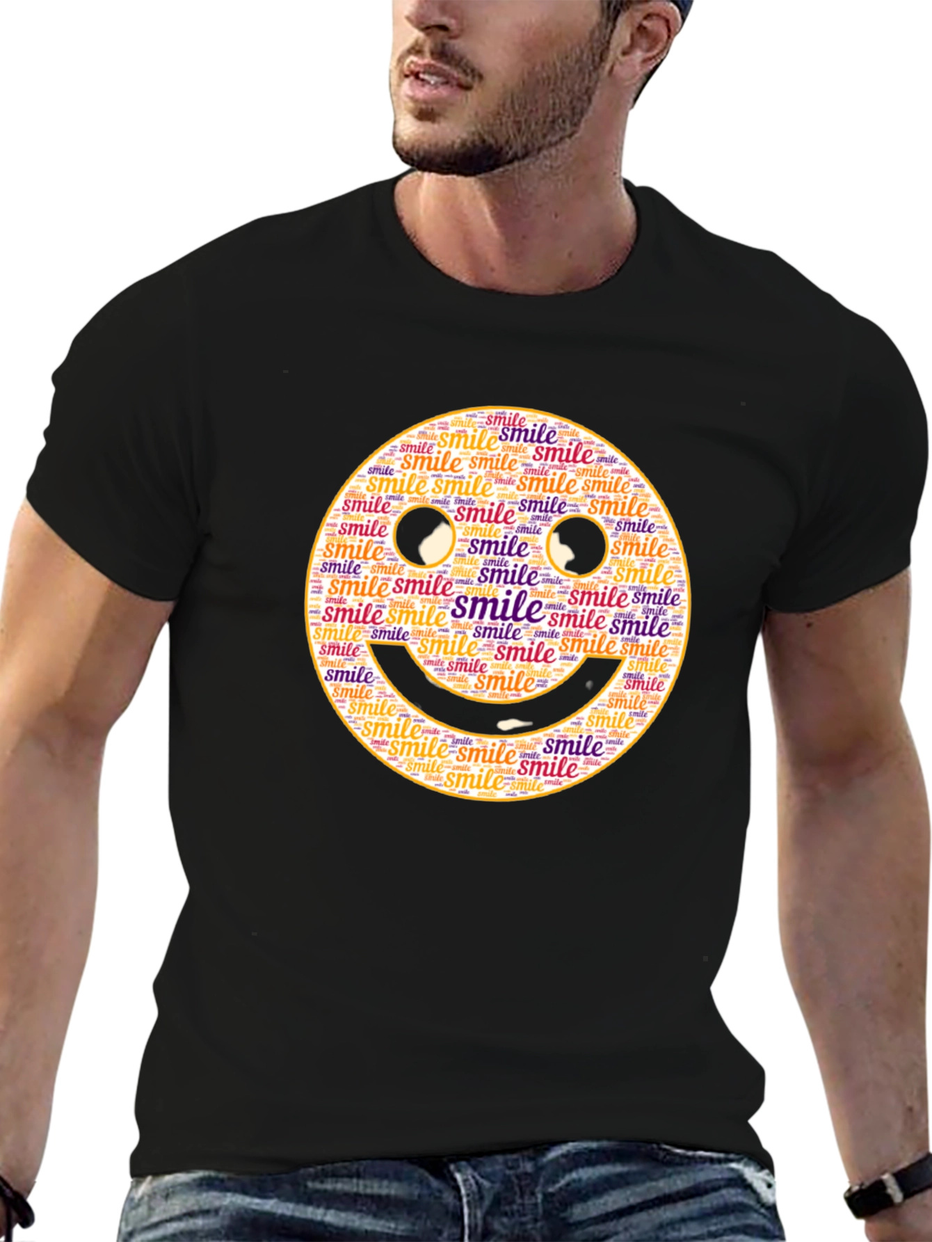Smiley Face Word Art Black T-Shirt