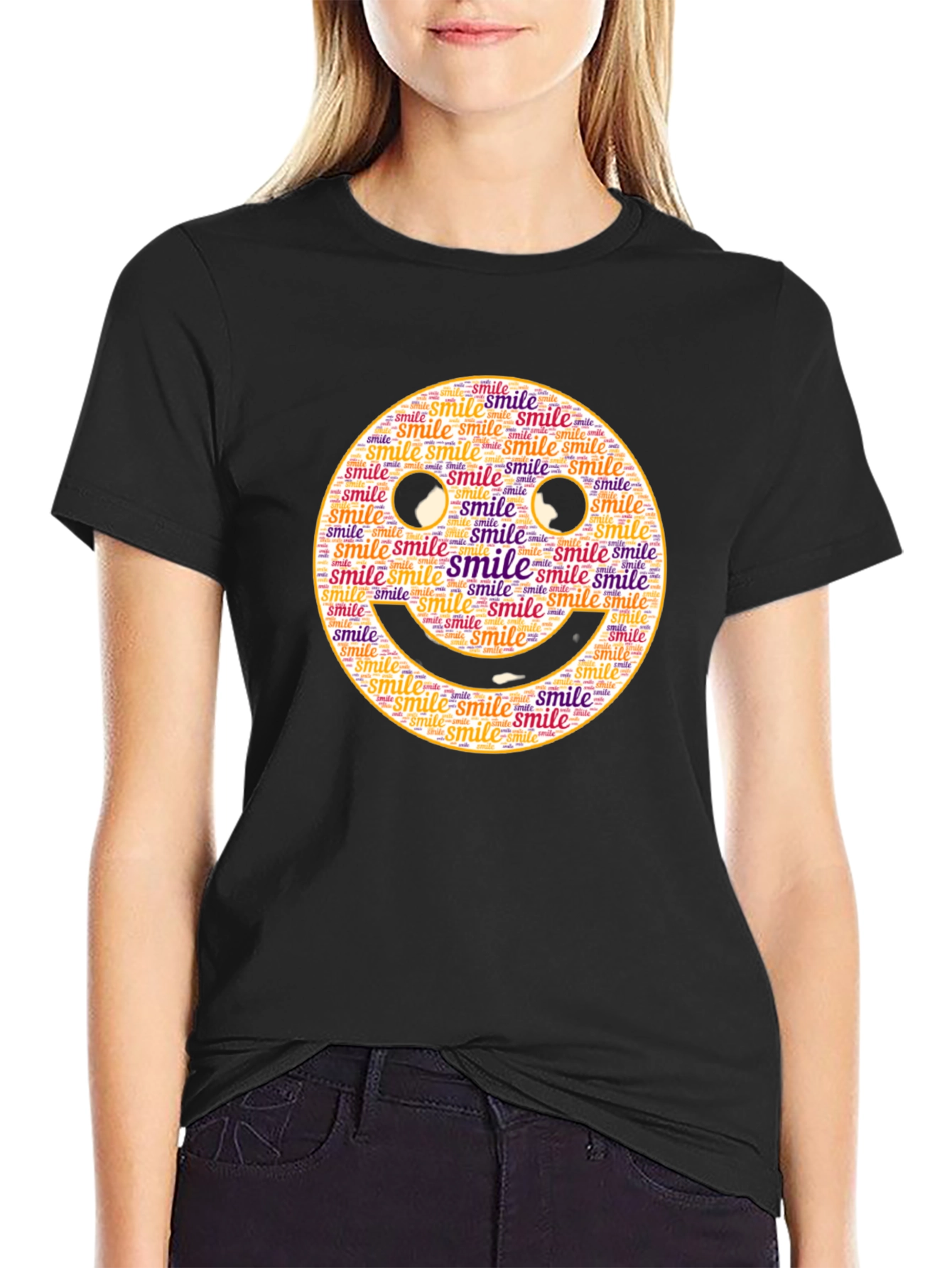 Smiley Face Word Art Black T-Shirt