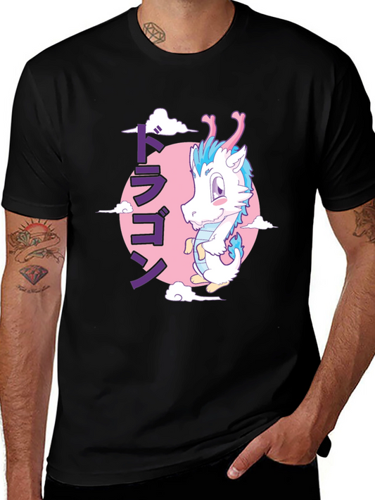 Anime Dragon Graphic T-Shirt - Black