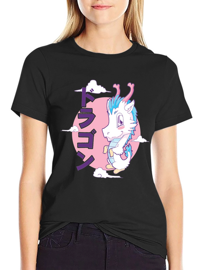 Anime Dragon Graphic T-Shirt - Black