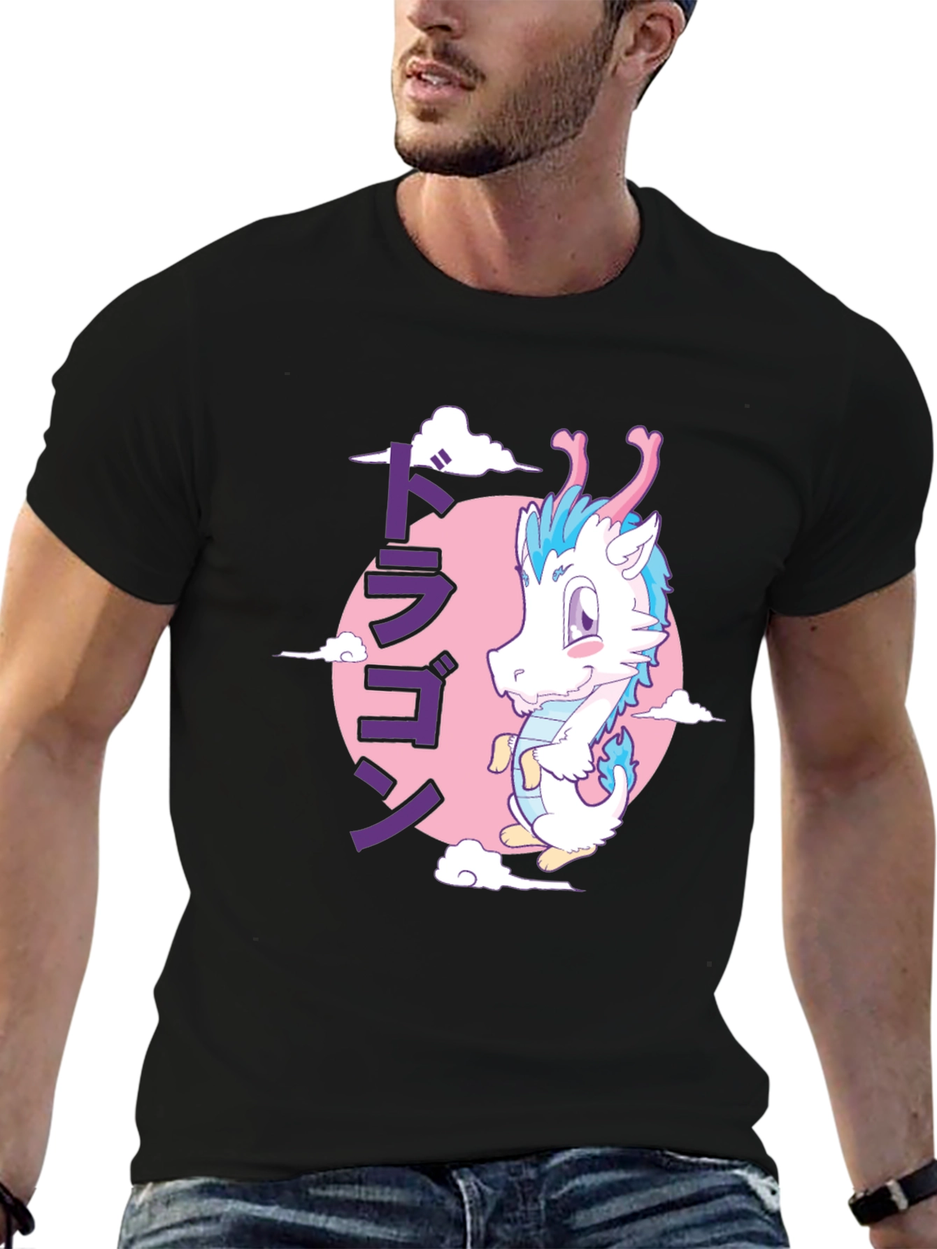 Anime Dragon Graphic T-Shirt - Black