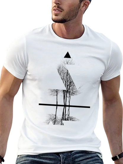 Geometric Tree Graphic Tee - Modern Mens T-Shirt