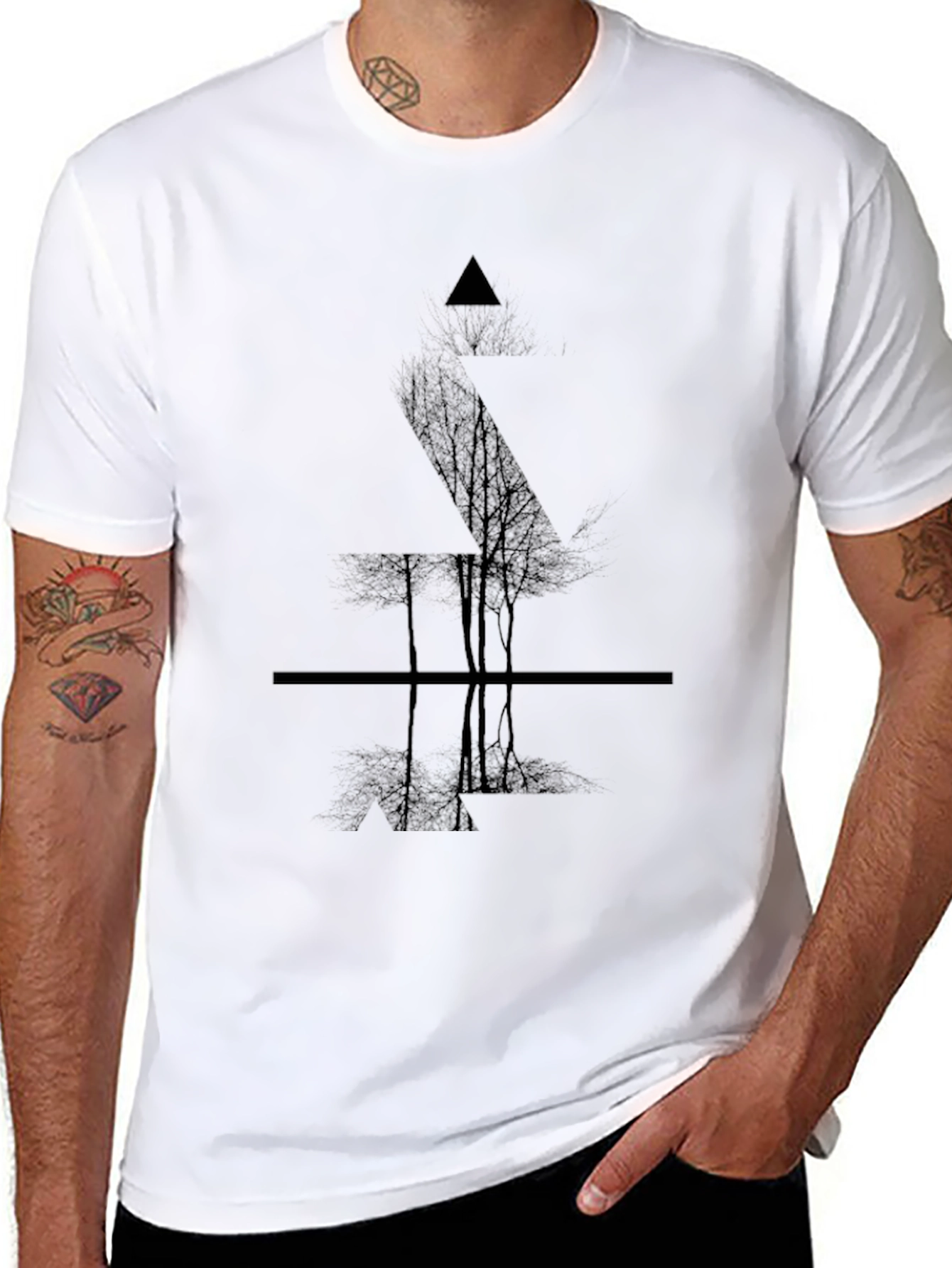 Geometric Tree Graphic Tee - Modern Mens T-Shirt