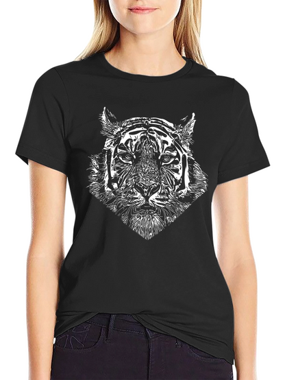 Tiger Graphic Tee - Black Cotton T-Shirt