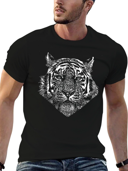 Tiger Graphic Tee - Black Cotton T-Shirt