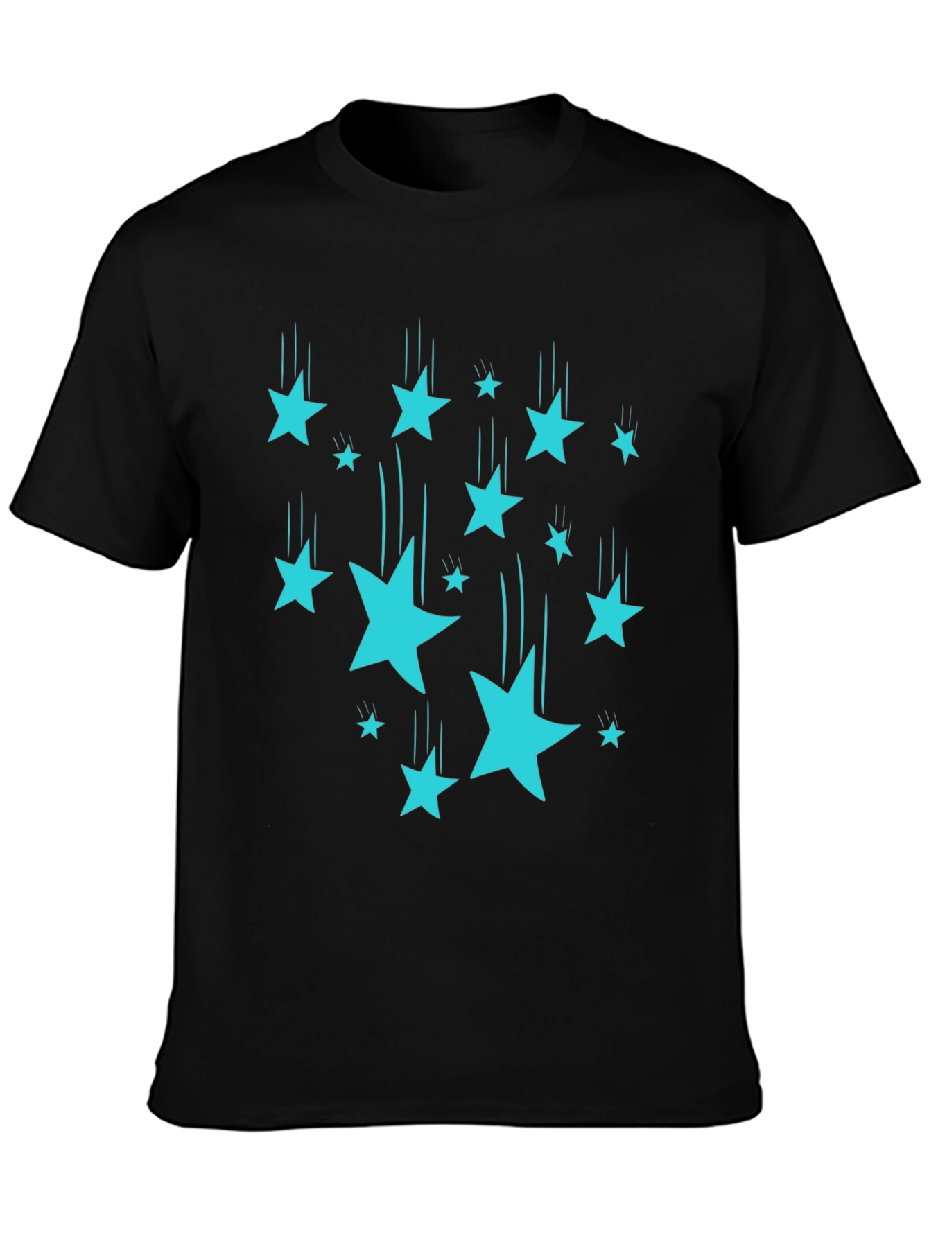 Stylish Black T-Shirt with Turquoise Falling Stars