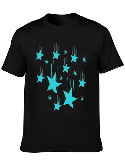 Stylish Black T-Shirt with Turquoise Falling Stars