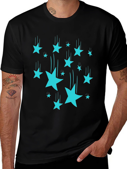 Stylish Black T-Shirt with Turquoise Falling Stars