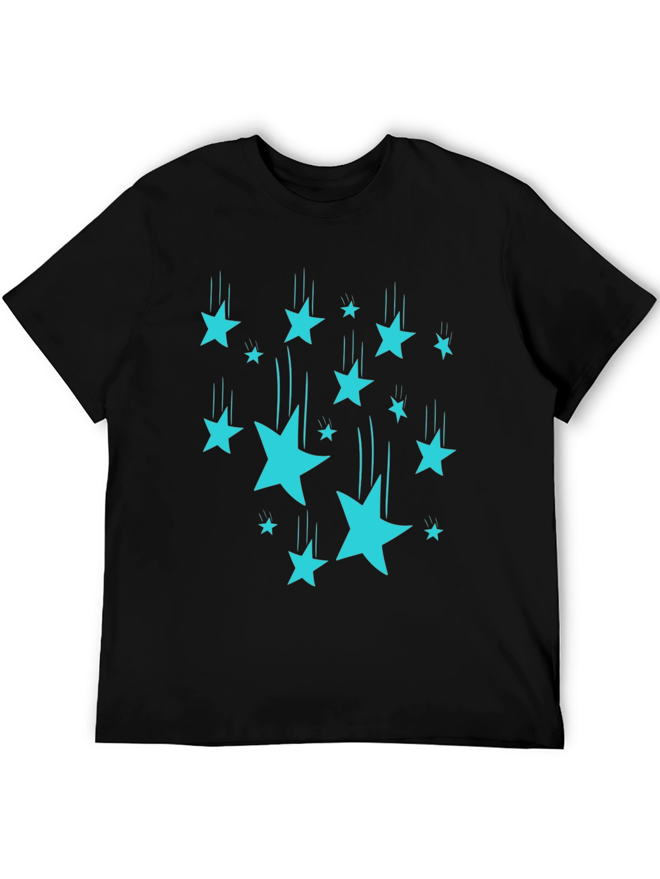 Stylish Black T-Shirt with Turquoise Falling Stars