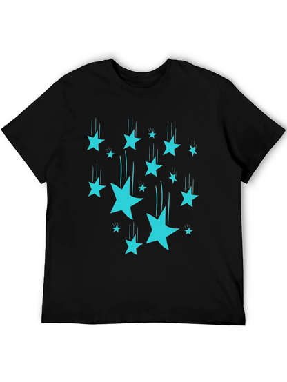 Stylish Black T-Shirt with Turquoise Falling Stars