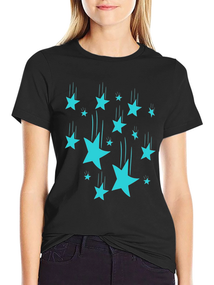 Stylish Black T-Shirt with Turquoise Falling Stars