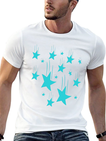 Stylish Black T-Shirt with Turquoise Falling Stars